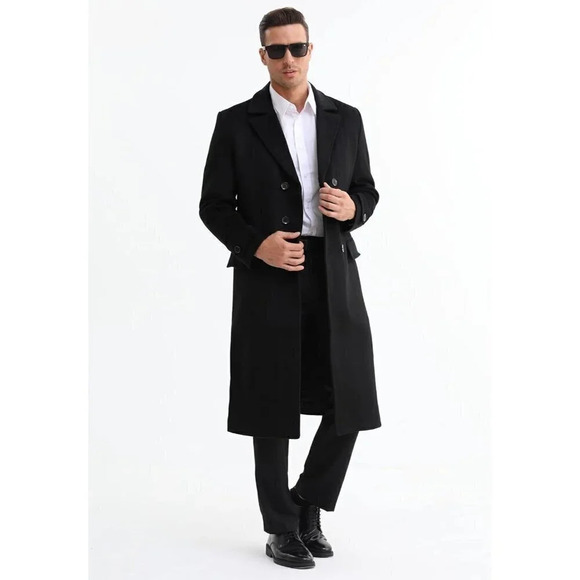 Aptro Men's Wool Trench Coat  Winter Fleece Business Jacket Overcoat With Scarf - Picture 5 of 7